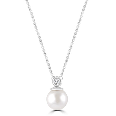 Diamond Pearl Necklace with 0.03ct Diamonds in 9K White Gold - N-20565-003-W