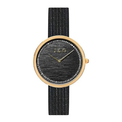 Jag Tegan – Women's Gold-Tone Mesh Watch with Crystal-Set Black Dial / J2227A