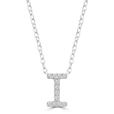 Initial 'I' Necklace with 0.06ct Diamonds in 9K White Gold