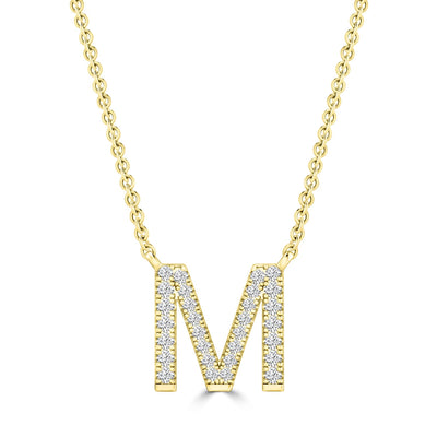 Initial 'M' Necklace with 0.09ct Diamonds in 9K Yellow Gold - PF-6275-Y