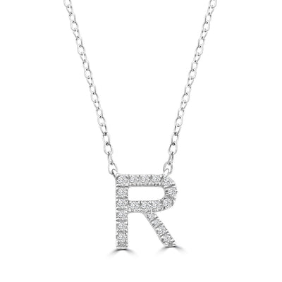 Initial 'R' Necklace with 0.09ct Diamonds in 9K White Gold