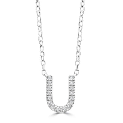 Initial 'U' Necklace with 0.06ct Diamonds in 9K White Gold