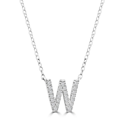 Initial 'W' Necklace with 0.09ct Diamonds in 9K White Gold