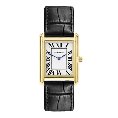 Sekonda Mens Clement Guilloche Dial Black Leather 28x37mm Watch