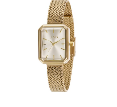 Jag Balmain – Gold-Tone Octagonal Watch with Champagne Dial and Mesh Bracelet / J2915A