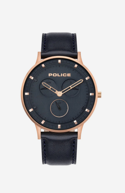 Police Berkeley Black Leather Strap Mens Watch / PL.15968JSR/03