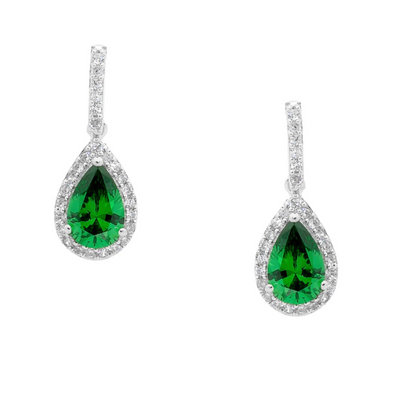 Ellani Silver & Green Pear Drop Earrings / E327G