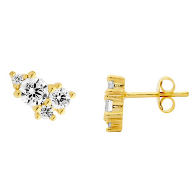 Ellani Gold-Plated Sterling Silver Pave CZ Stud Earrings / E597G