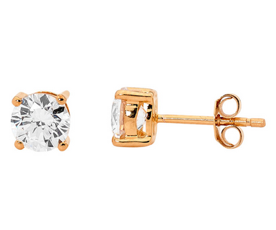 Ellani Rose Gold-Plated Sterling Silver CZ Stud Earrings / E130R-5