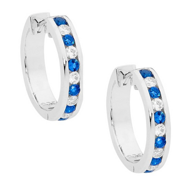 Ellani Sterling Silver Blue & CZ Hoop Earrings / E395DB
