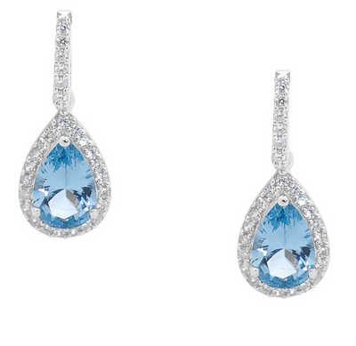 Ellani Silver &amp; Blue Pear Drop Earrings / E327BL