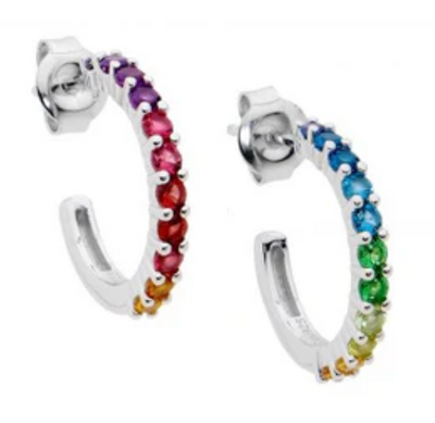 Ellani Sterling Silver Multi-Coloured CZ Hoop Earrings / E541M