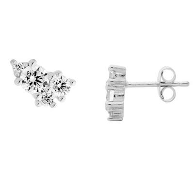 Ellani Sterling Silver Pave CZ Stud Earrings