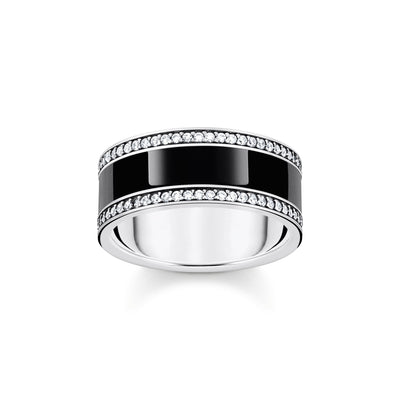 THOMAS SABO Silver Band Ring with Black Cold Enamel and Zirconia