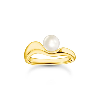 THOMAS SABO Wavy Ring with Freshwater Pearl in Gold