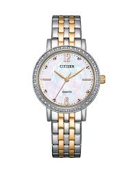 Citizen Quartz Crystal Mother of Pearl Dial Two-Tone Ladies Watch / EL1306-59D