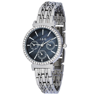 Jag Keira – Women's Silver-Tone Multifunction Watch with Blue Dial and Crystal-Set Bezel / J2673A
