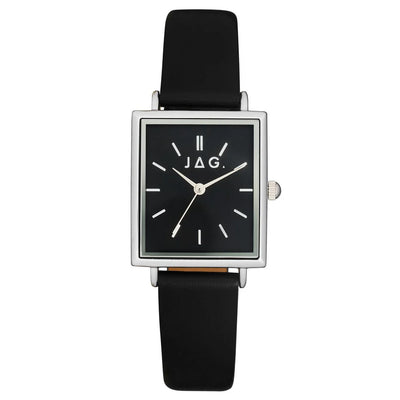 Jag Airlie – Silver-Tone Watch with Black Dial and Vegan Leather Strap / J2663