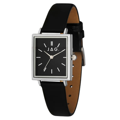 Jag Airlie – Silver-Tone Watch with Black Dial and Vegan Leather Strap / J2663