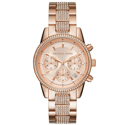 Michael Kors Ritz Crystal & Rose Gold Watch MK6485 Stainless Steel Chronograph
