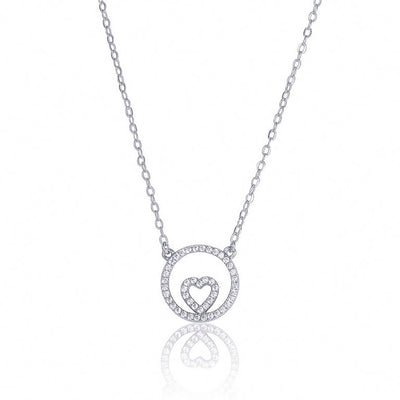 sterling silver CZ love heart circle necklace