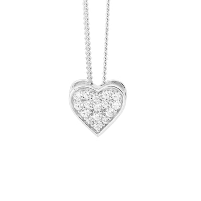 Ellani Stone Paved Heart Pendant Stirling Silver