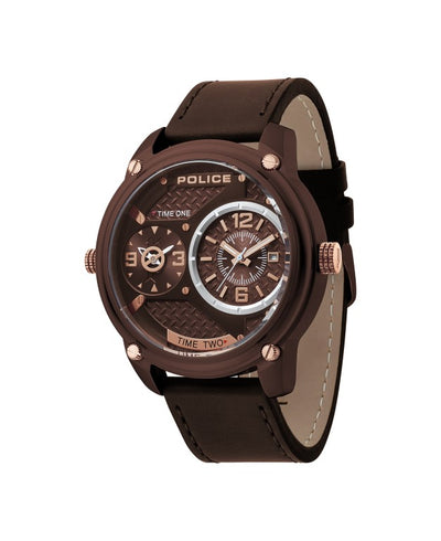 POLICE BLACKOUT BROWN DIAL BROWN STRAP WATCH