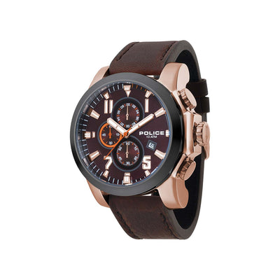 POLICE THRUST D/BRN DIAL BROWN LEATHER STRAP WATCH