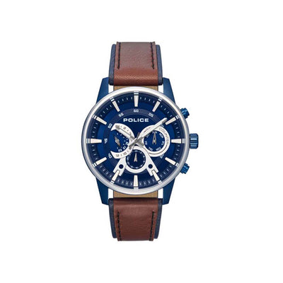 POLICE AVONDALE BLUE DIAL BROWN & BLUE STRAP WATCH